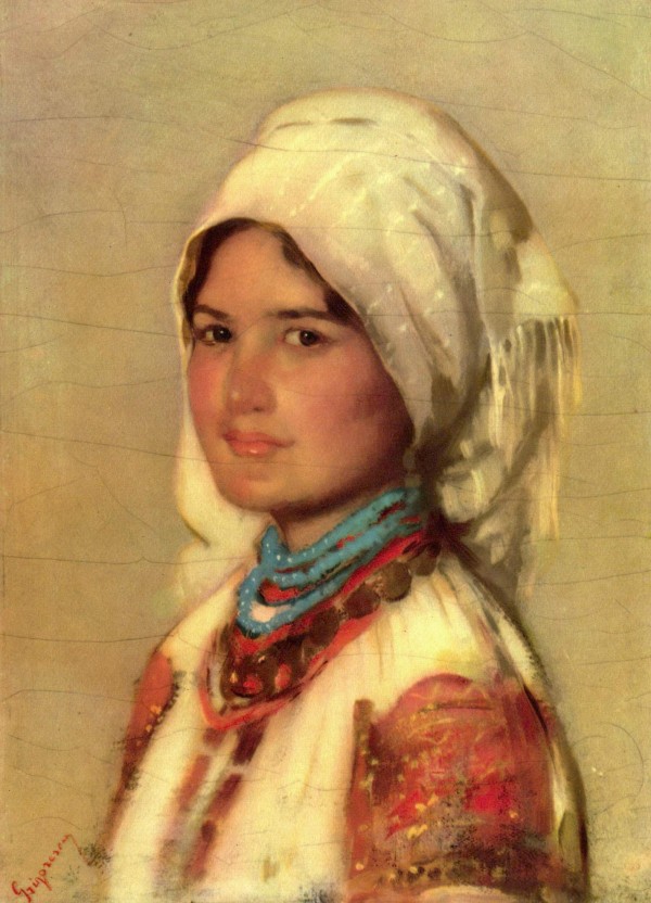 Portrait of a young girl with traditional clothes by Nicolae Grigorescu